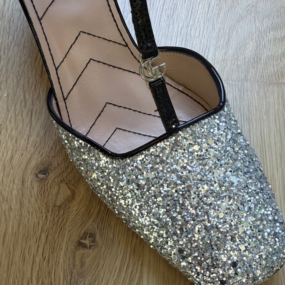 Gucci Silver Glitter T-Strap Ankle Pumps - Picture 5 of 5
